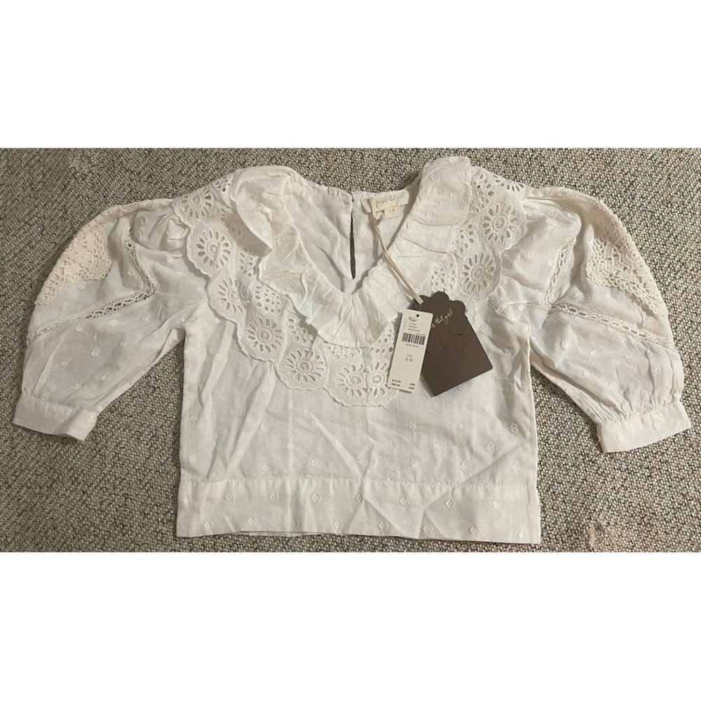 Anthropologie Lacy Ruffled Kids Blouse White NWT Size 5/6 - Picture 7 of 16
